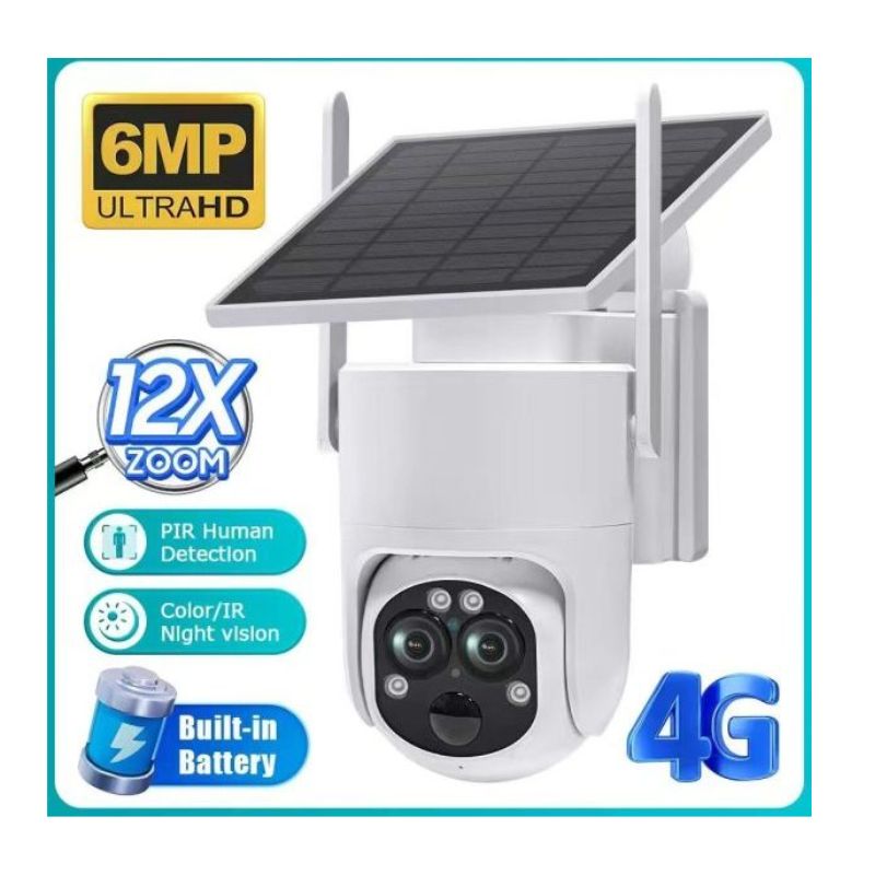 12X Zoom 4G LTE Dual-Lens Outdoor Solar Camera 6MP HD Night Vision